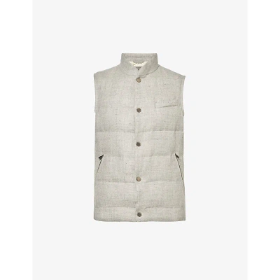 Corneliani Mens Grey Stand-collar Padded Wool And Linen-blend Gilet