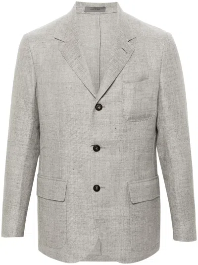 Corneliani Stand-up Collar Single-breasted Blazer In Grey