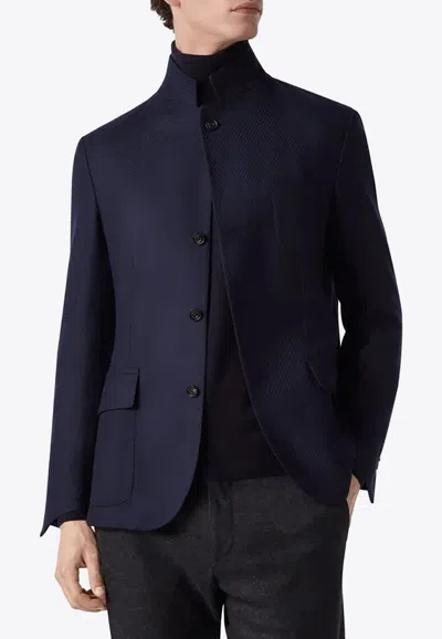 Corneliani Stand-up Collar Wool Jacket In Blue