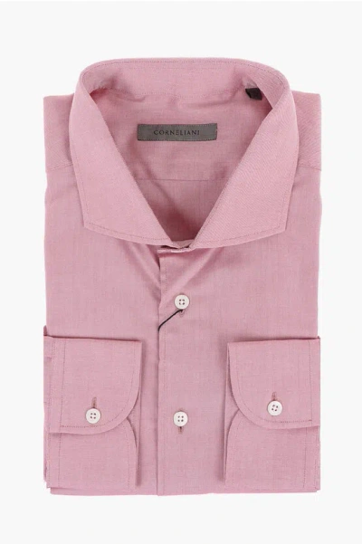 Corneliani Standard Collar Hopsack Cotton Shirt In Pink