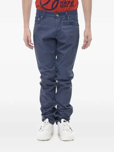 Corneliani Straight-fit Embroidered-logo Jeans In Blue