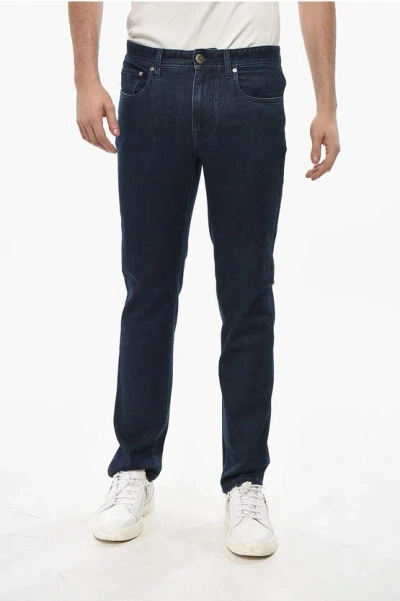 Corneliani Stretch Cotton Dark Washed Slim Fit Denims 20cm In Blue
