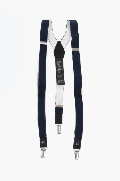 Corneliani Stretch Fabric Suspenders With Leather Trims In Blue