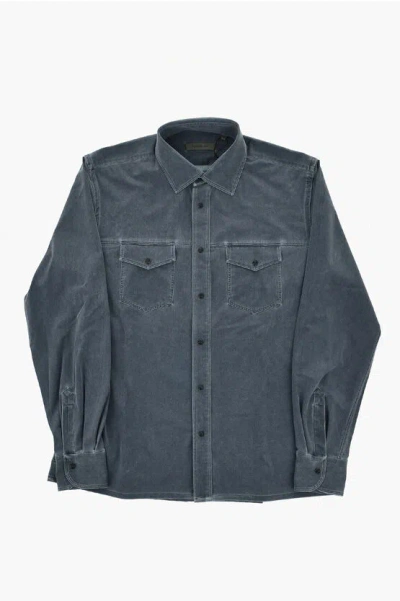 Corneliani Stretch Nylon Shirt With Double Pocket In Black