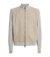 Corneliani Stretch-silk Suede-front Bomber Jacket In Grey