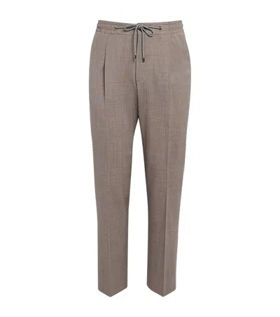 Corneliani Stretch-virgin Wool Drawstring Trousers In Brown