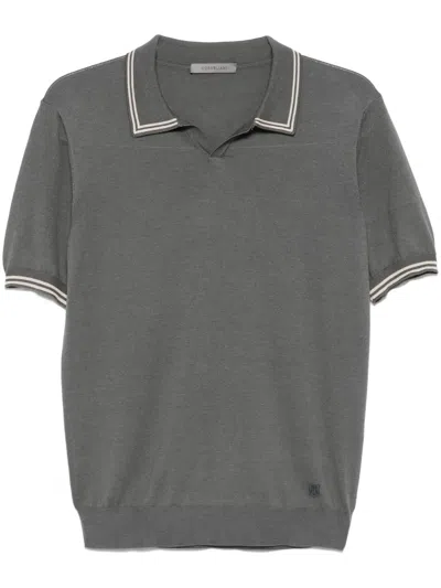 Corneliani Stripe-detail Polo Shirt In Grey