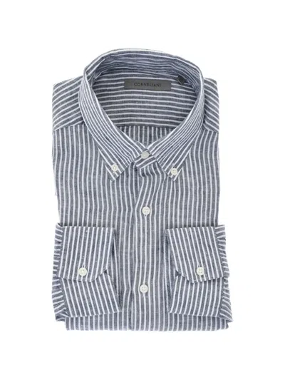 Corneliani Striped Button-down Shirt In Blue