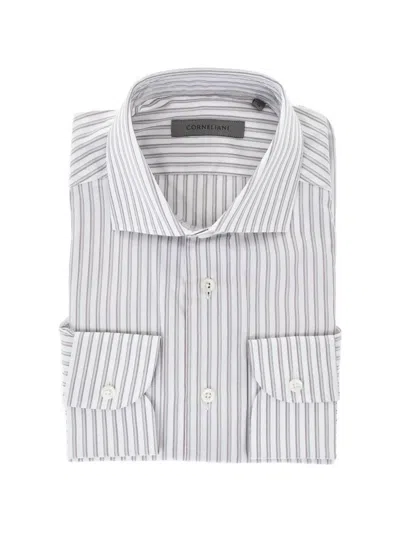 Corneliani Striped Cotton Poplin Shirt In White