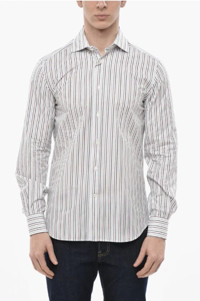 Corneliani Striped Cotton Poplin Shirt With French Collar In White