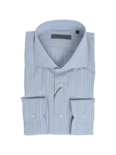 Corneliani Striped Cotton Shirt In Blue
