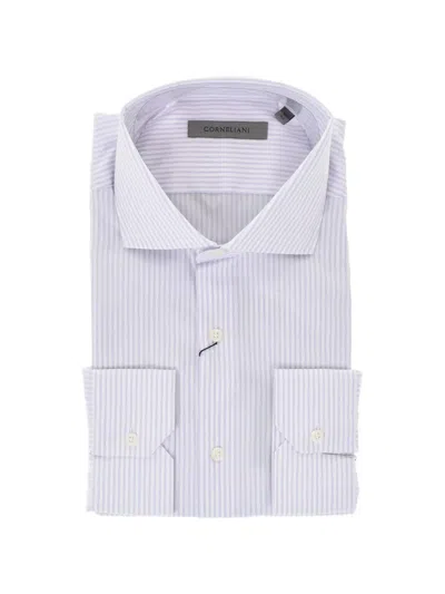 Corneliani Striped Cotton Shirt In White