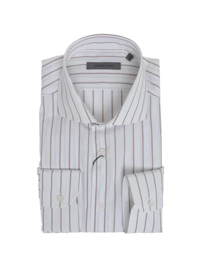 Corneliani Striped Cotton Shirt In White