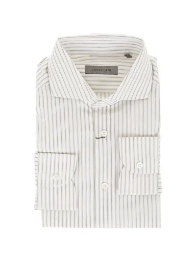 Corneliani Striped Cotton Shirt In White