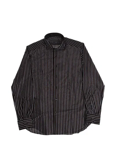 Corneliani Striped French-collar Shirt In Black