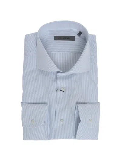Corneliani Striped French-collar Shirt In Blue