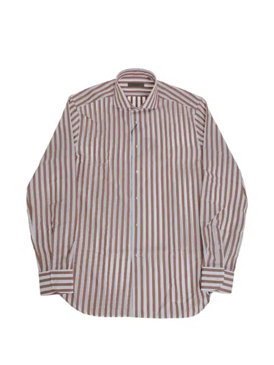 Corneliani Striped French-collar Shirt In Brown