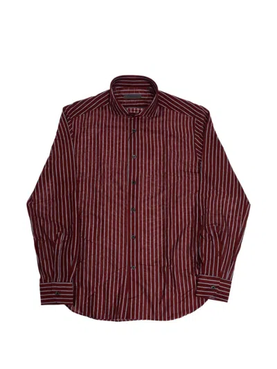 Corneliani Striped French-collar Shirt In Burgundy