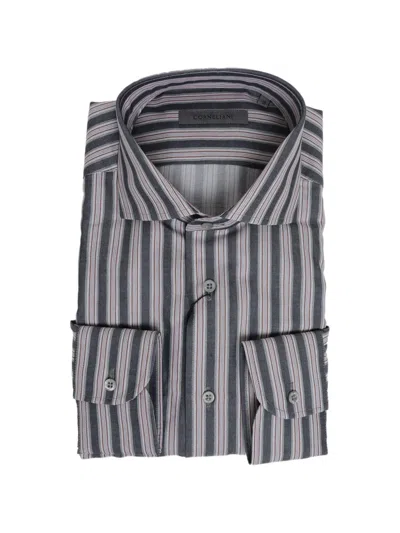 Corneliani Striped French-collar Shirt In Gray