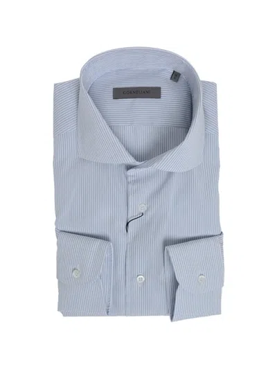 Corneliani Striped French-collar Shirt In Blue