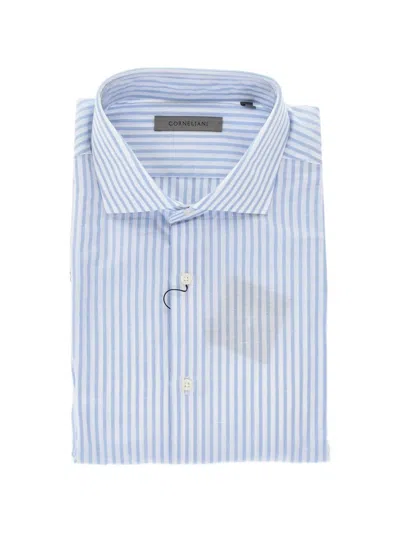 Corneliani Striped French-collar Shirt In Blue