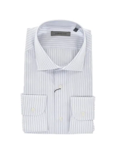 Corneliani Striped French-collar Shirt In White