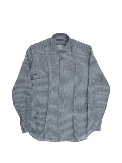 Corneliani Striped Linen Shirt In Blue