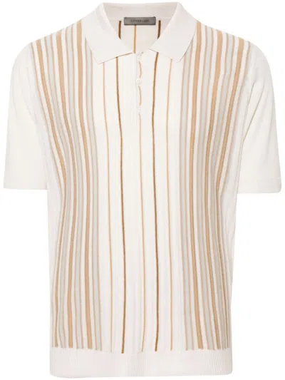 Corneliani Striped Polo Shirt In Neutrals