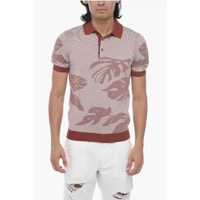 Corneliani Striped Short Sleeved Polo In Pink