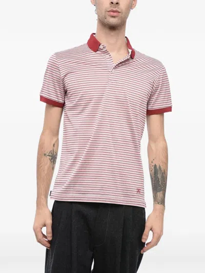 Corneliani Striped Short-sleeve Cotton Polo Shirt In Pink