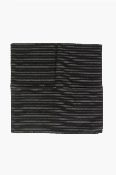 Corneliani Striped Silk Pocket Square In Black