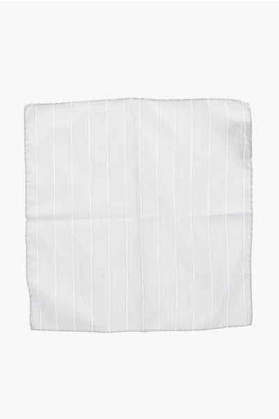 Corneliani Striped Silk Pocket Square In White