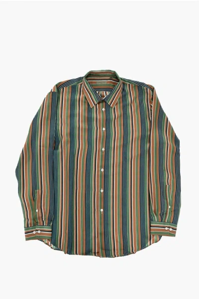 Corneliani Striped Silk Shirt Circle In Multi