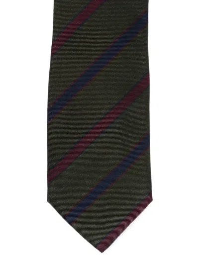Corneliani Striped Silk Tie In Green