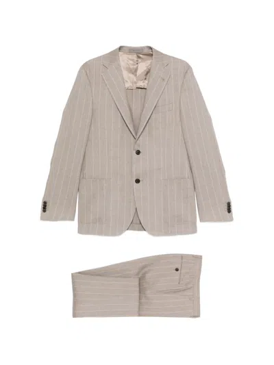Corneliani Striped Single-breasted Blazer In Neutral