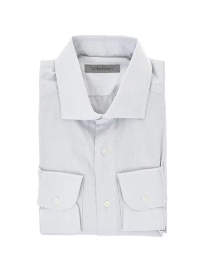 Corneliani Striped Spread-collar Shirt In White