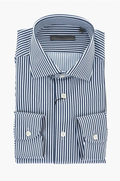 Corneliani Striped Stretch Fabric Shirt With French Collar In Multi