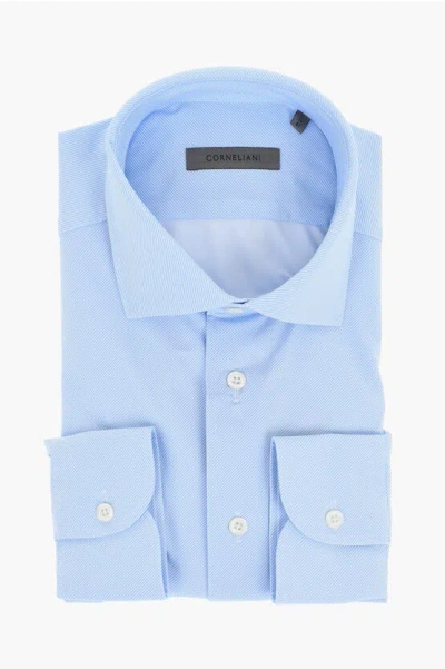 Corneliani Striped Stretch Nylon Shirt With Spread Collar In Blue