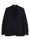 Corneliani Structured Blue Jacket With Stand Collar In Black
