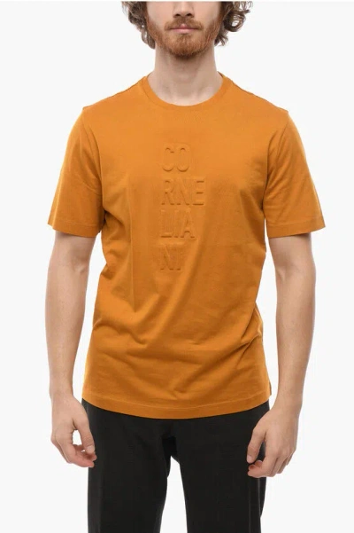 Corneliani Style & Freedom Id Cotton Jers T-shirt With Embossed Logo In Orange