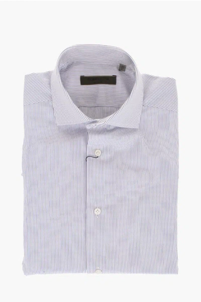 Corneliani Su Misura Pinstriped Cotton Shirt With Standard Collar In White