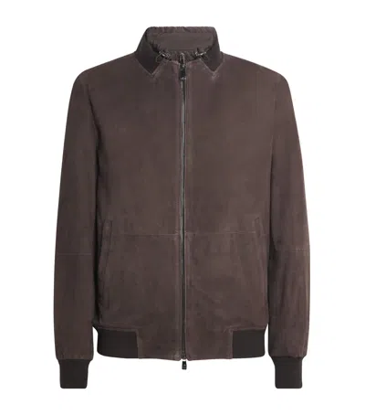 Corneliani Suede Bomber Jacket In Black