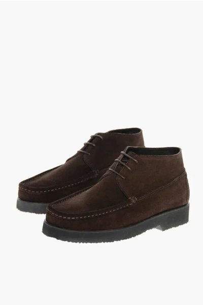Corneliani Suede Desert Boots With Rubber Sole In Brown