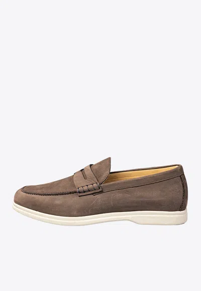 Corneliani Suede Loafers With Penny-strap In Brown