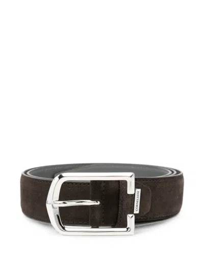 Corneliani Suede Logo-plaque Belt In Brown