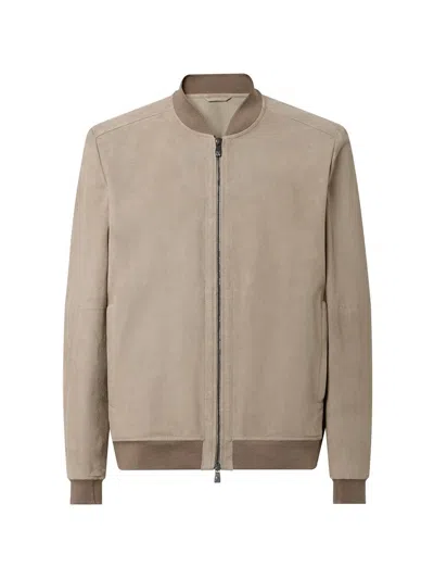 Corneliani Suede Zip-up Bomber Jacket In Neutral