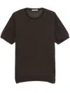 Corneliani Short-sleeved Silk Knitwear Top With Crew Neckline In Black