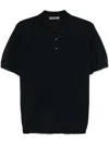 Corneliani Silk Polo-design Black Sweater With Soft Collar In Black