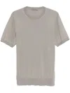 Corneliani Silk Grey Knitwear Top With Classic Crew Neckline In Grey