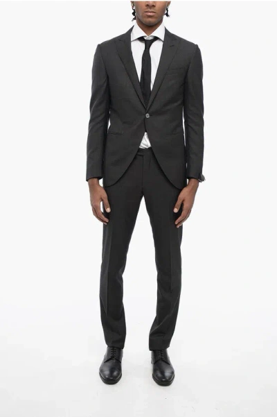 Corneliani Swiss-dot Cerim Academy Center Vent Peak Lapel 1-button Suit In Black